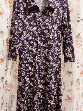 Designer by Motivi Dark Purple Floral Button-Front Shirt Dress Made in Italy M